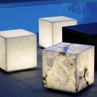 Contemporary coffee table CUBYalabasteralabaster basesquare