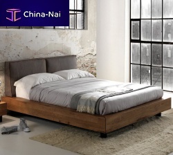Double bed LETTOcontemporarywith upholstered headboardoak