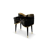 Traditional bedside table AMLIEwood with gold leaf finishglossy varnished woodglossy lacquered wood base