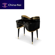 Traditional bedside table AMLIEwood with gold leaf finishglossy varnished woodglossy lacquered wood base