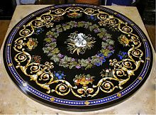 Contemporary table Black inlaymarblemetal baseround
