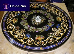 Contemporary table Black inlaymarblemetal baseround
