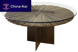 Contemporary table MANDALAglassroundin reclaimed material