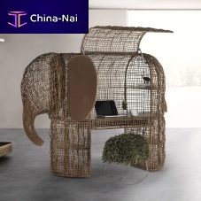 Original design desk BABARrattansteelwith storage compartment