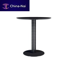 Contemporary side table Fontainewood veneerlacquered metal baseround