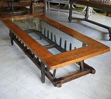 Rustic coffee table 75.00glassoakwrought iron base