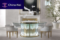 Contemporary table LZS series glassmetalmetal base