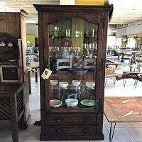 Rustic style display case BIT-02glassoakwith drawers