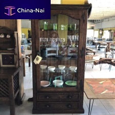 Rustic style display case BIT-02glassoakwith drawers