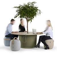 Contemporary table ON POINTlacquered MDFfabricleather base