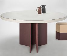 Contemporary table woodenleatherwooden base