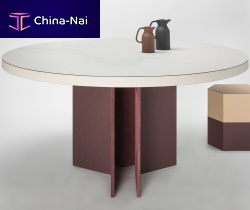 Contemporary table woodenleatherwooden base