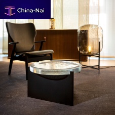 Contemporary coffee table ALWA ONE SERIESglasspowder-coated steel baseround
