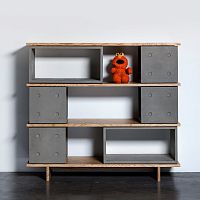 Free-standing bookcase DICEcontemporarynatural oakfiber-reinforced concrete