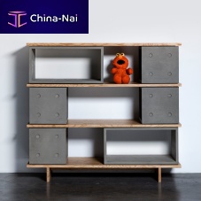 Free-standing bookcase DICEcontemporarynatural oakfiber-reinforced concrete