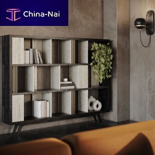 Free-standing bookcase Wordsworthcontemporarywalnutbrass