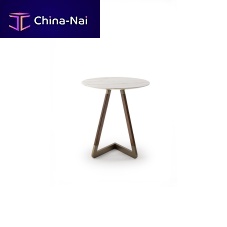 Contemporary side table Drum walnutmarblemetal base