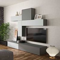 Contemporary TV wall unit lacquered woodwith storagecustom