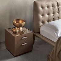 Contemporary bedside table Skinmarbleoak basewalnut base
