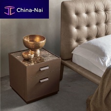 Contemporary bedside table Skinmarbleoak basewalnut base