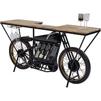 Original design sideboard table MOTORBIKE solid woodlacquered steellacquered metal steel base