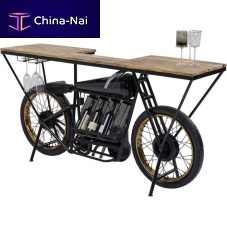 Original design sideboard table MOTORBIKE solid woodlacquered steellacquered metal steel base