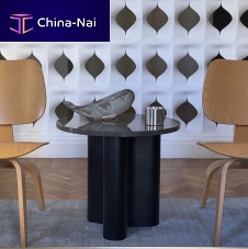 Contemporary side table Giorgia lacquered woodsmoked glassmarble
