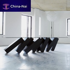 Original design dining table MEGALITHglasspolished stainless steelrectangular