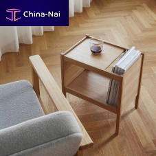 Contemporary side table Journal oakwood veneeroak base