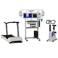 Cardio-respiratory stress test equipment with treadmillwith exercise bike