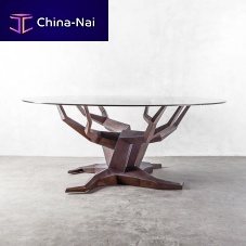 Original design dining table MOLAVEsolid woodglasssteel