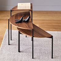 Contemporary nesting tables Quadran walnutwood veneerlacquered metal steel base
