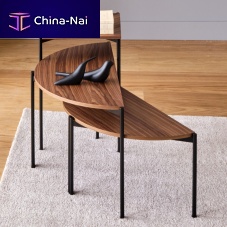 Contemporary nesting tables Quadran walnutwood veneerlacquered metal steel base
