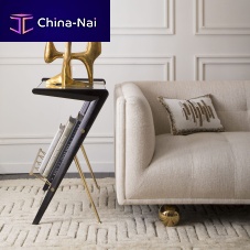 Contemporary side table ST. GERMAINsolid woodglasspolished brass
