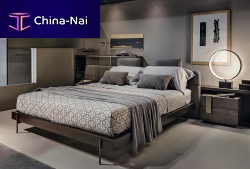 Double bed MESHcontemporarywith upholstered headboardash