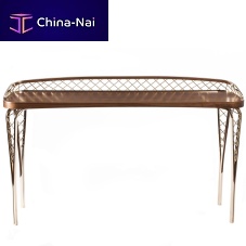 Traditional sideboard table Gustav walnutwood veneerpolished stainless steel base