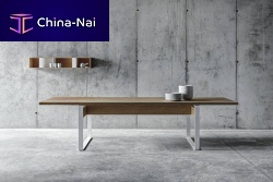 Contemporary table LA PUNTwalnutchestnutsteel
