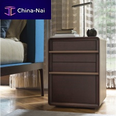 Contemporary bedside table AURAleatherashwooden base