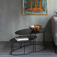 Contemporary nesting tables SLIM IRONYcoppercopper baseoval