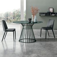 Contemporary table Brigitteoaklacquered woodmetal base