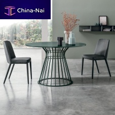 Contemporary table Brigitteoaklacquered woodmetal base