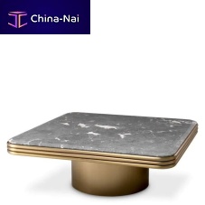 Contemporary coffee table CLAREMORE marblebrushed brass basesquare