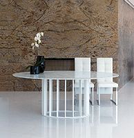 Contemporary table LIFE CLASS : EMBASSYmarblechromed metal baselacquered metal base