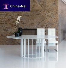 Contemporary table LIFE CLASS : EMBASSYmarblechromed metal baselacquered metal base
