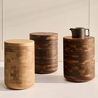 Contemporary side table La SoucheAmerican walnutwhite oakoak base