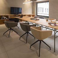 Contemporary table BLADEsolid woodMDFsteel base