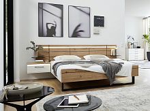Double bed MADIVArusticwith headboardwith integrated bedside table