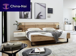 Double bed MADIVArusticwith headboardwith integrated bedside table