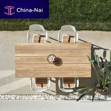 Contemporary table MANILA teaklacquered aluminum baserectangular
