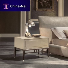 Contemporary bedside table Oriental lacquered MDFrosewoodash base